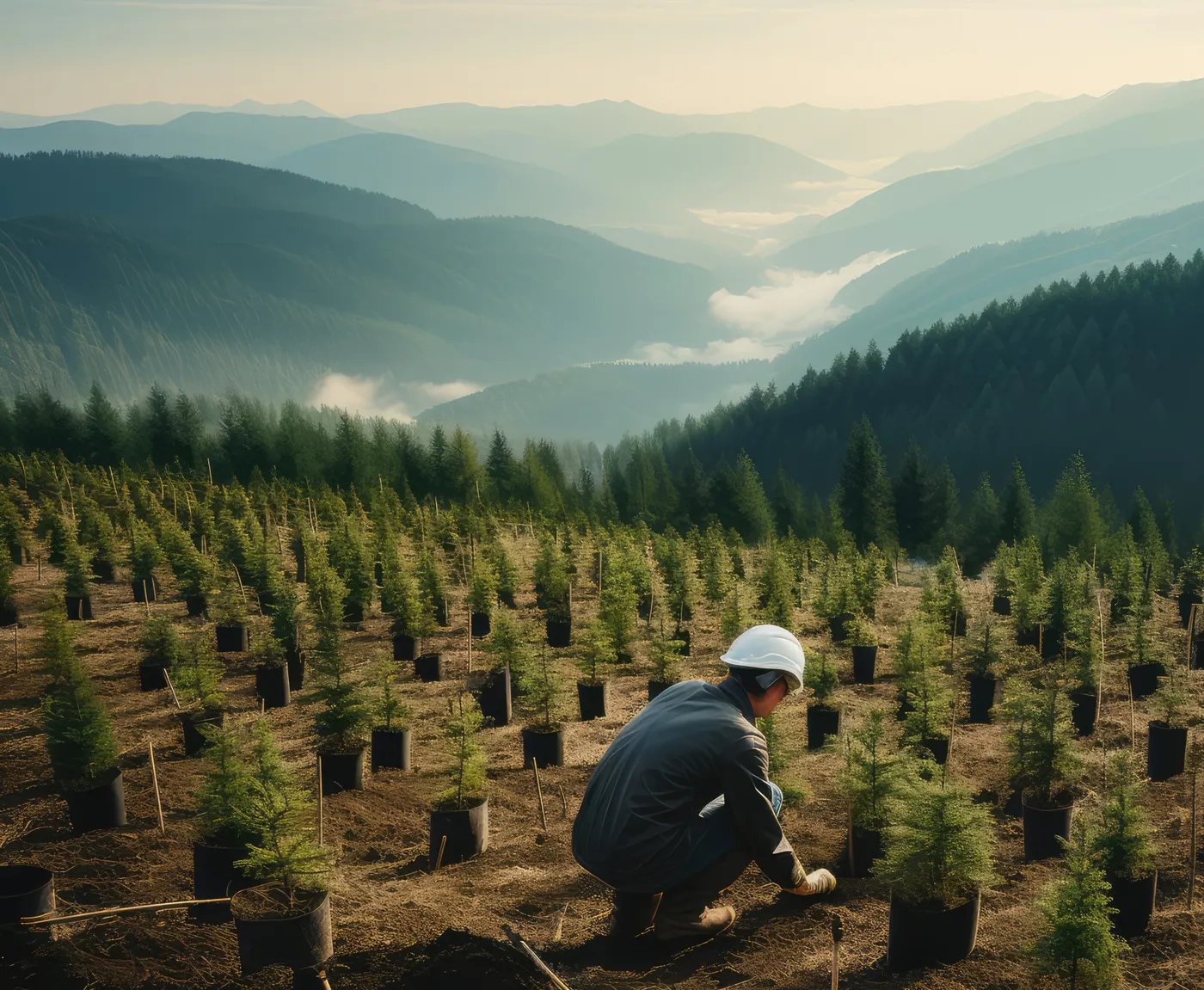 Plantio de mudas em área de montanha
